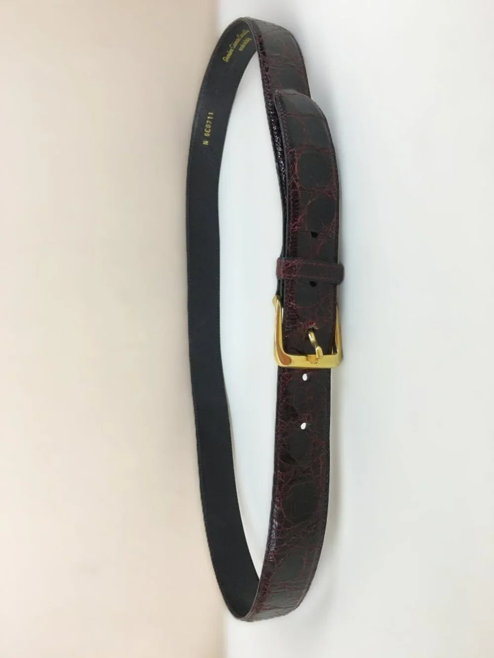 Vintage GARY'S & CO Genuine Caiman Crocodile Leather Belt 40 Burgundy Brass